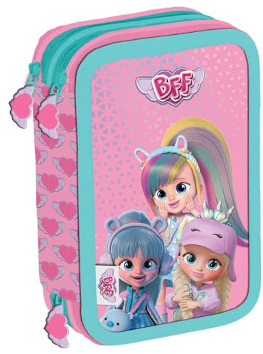 Maricart | Astuccio a 3 Scomparti per Bambina da Scuola Elementare, Astuccio Completo di 44 Pezzi a Tre Zip con Portapenne – BFF by Cry Babies