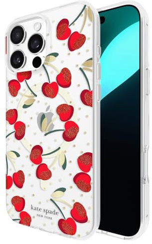 Kate Spade New York iPhone 16 Pro Max Case - Compatible with MagSafe - Designer Phone Case - Cherry Dot Gems