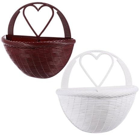 KONTONTY Paniers Muraux Suspendus pour Pots De Fleurs 2 Pièces Paniers Muraux en Rotin Tressé en Plastique Fleurs Artificielles