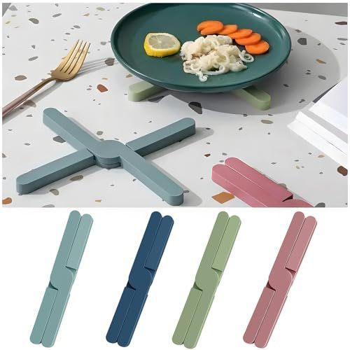 4 Pack X-shaped Foldable Silicone Trivets, Folding Pot Stand, Non Slip Pot Holder, Worktop Protector Heat Resistant, Pan Protectors for Kitchen Table, for Hot Pans Cup Dishes Plates