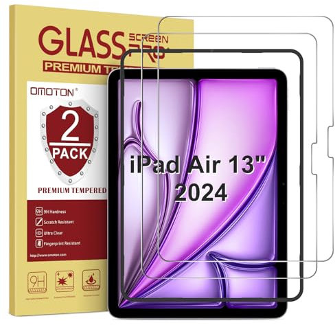 OMOTON für iPad Air 13 Zoll (2025/2024) für Panzerglas, kompatibel mit iPad Air 13 Zoll (2025 M3/2024 M2) Schutzfolie, 9H Härte Folie, Anti- Kratzer, HD-Klar, 2 Stück