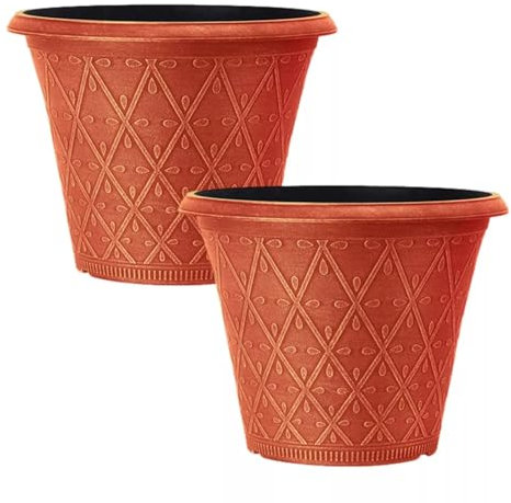 Fyne-Finds Set of 2 Plastic Prisma Planters 30cm, 12inch Festive Green 9 Liter Garden Patio Plant Pots Cover Home Decorative Weatherproof & Drainage Holes