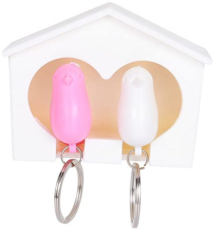 OKUMEYR Vogelhaus Schlüsselanhänger Wandmontage Schlüsselringhalter Für Wohnbereich Dekorativer Schlüsselhalter Mit Doppeltem Vogel Zufällige Farbe Schlüsselorganisation Für