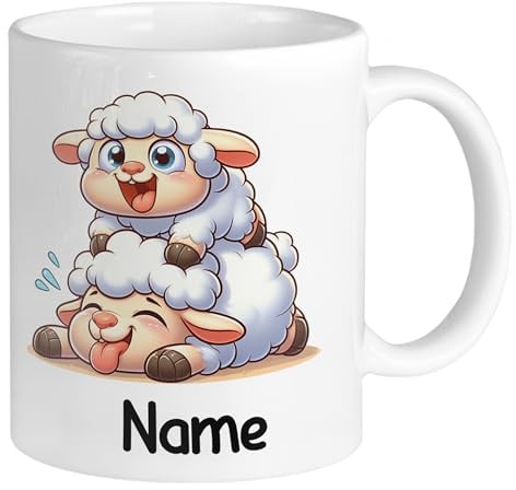 GRAZDesign Tasse Kinder mit Namen personalisiert, Schaf Motiv Kinderbecher aus Keramik 330ml