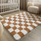 HUGEAR Teppich Kariert Hochflor Teppich Wohnzimmer 120X180cm Teppiche Bräun Weiß Schlafzimmer Rutschfester Kinderteppich Flauschig Weicher und Gemütlicher Carpet Living Room Kinder Mädchen Jungs