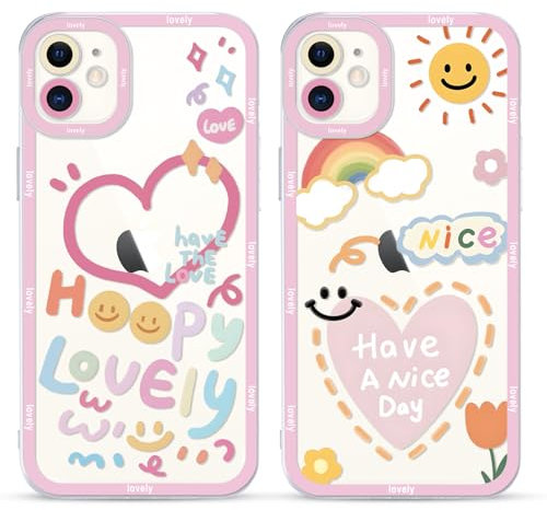 Yoedge 2 Stück Transparent Handyhülle für iPhone 11 6,1 Hülle, Süße Liebesherz Muster Design Mädchen Aesthetic Case Dünn Weich Durchsichtig Silikon Slim TPU Kameraschutz Stoßfest Schutzhülle,02