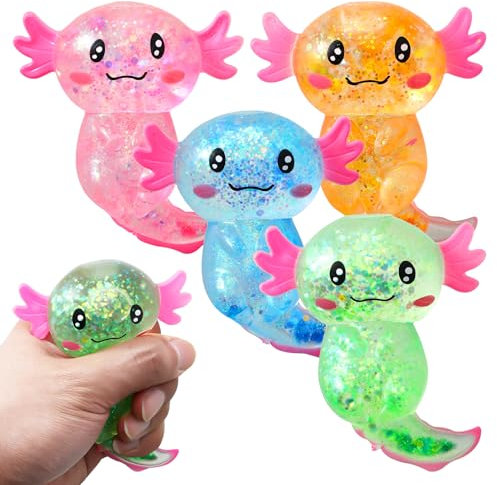 Kaisibum 4 Stück Axolotl Spielzeug Anti Stress Spielzeug für Kinder und Erwachsene Niedliche Salamander Spielzeug Stress Relief Squeeze Ball für Mitbringsel Kindergeburtstag Gastgeschenke