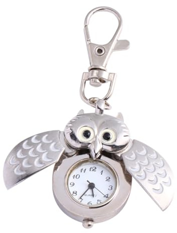 JEWEDECO Eule hängt am Tisch Schlüsselanhänger-Uhr Polyuhr Armbanduhr owl Key Holder Schlüsselanhänger mit Taschenuhr Schlüsselkette in Eulenform Eule Taschenuhr Legierung Golden