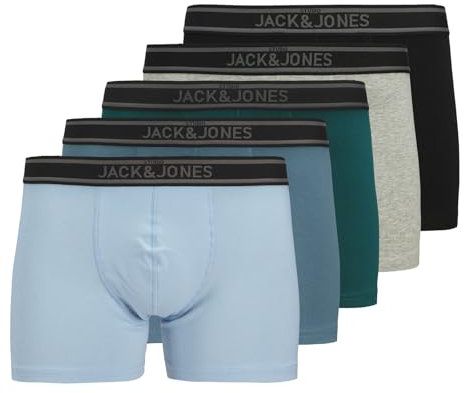 JACK & JONES Herren Unterhosen Shorts Boxershorts Trunks 5er Pack, Farbe:Mehrfarbig, Wäschegröße:M, Artikel:-Black/deep Teal