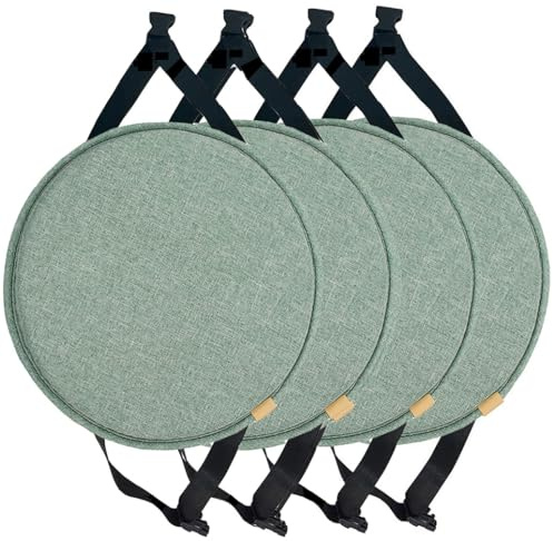 2/4er-Pack Runde Stuhlkissen Mit Bändern,Stuhlpolster for Hohe Hocker,Rundes Sitzkissen for Esszimmer,Küche Und Büro(Dark Green,30cm(Pack of 4))