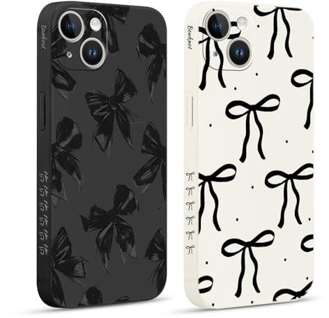 Yirlbey 2 Stück für iPhone 14 Hülle 6,1 Zoll Handyhülle mit Schleifen Muster Cute Aesthetic Motiv Case, Weiche Ultra Dünn Schwarz Beige Silikon TPU Kameraschutz Stoßfeste Schutzhülle