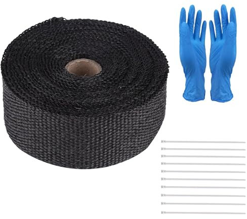 5M Bande Thermique Echappement, Bande Isolant Thermique Collecteur Echappement, Isolant Thermique Bande avec Attaches en Serrage Inoxydable/Gants Jetables, Echappement Ruban Isolant pour Voiture Moto