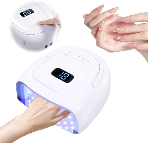 60W UV Lamp for Gel Nails, UV LED Lamp for Nails with 4 Timers and LED Display, Auto Sensor, USB Charging, Portable LED Lamp for Finger/Toenails and for All Gel Nail Polish (White)