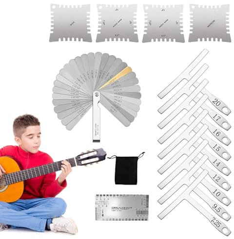 Juego de medidores de radio de guitarra, herramienta de medición de guitarra, medidor de radio con muescas Luthier, regla de acción para configuración de graves