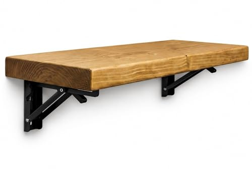 MKGT Rustic Folding Wall Mounted Breakfast Bar Table – Space Saving Fold Down Shelf Desk with Heavy Duty Brackets for Kitchen & Small Spaces (Rustic Pine, 140cm)
