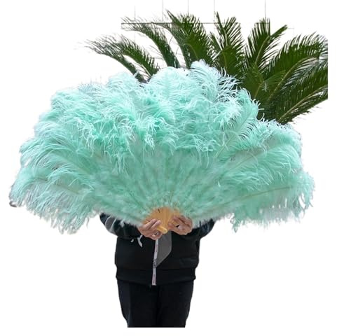 Ostrich Feather Fan, 13Bones 100/130CM Long 60/75CM Width Big Feather Fan(Mint Green,130CM 2PCS)