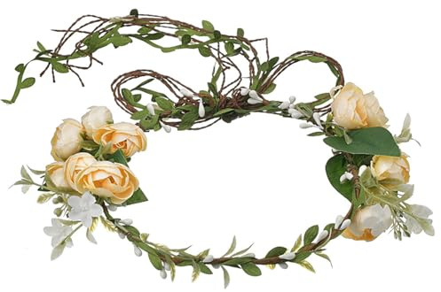 Hotcinab Hochzeit Blumenkranz Blume Krone Stirnband Böhmischer Stil Flower Crown Künstliches Blumen Haarreifen Simuliertes Blumenstirnband Haarschmuck mit Blüten Für Festival Party