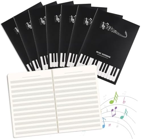 GTJEOI 8 Stück Notenheft 16K, 16 Seiten mit je 12 Leere Notensysteme, Leere Notenblätter, Musikheft mit Notenlinien für den Musikunterricht Hausaufgaben Anfänger Fortgeschrittene