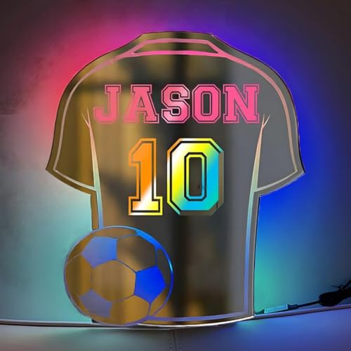 Personalisiertes Fußballtrikot-Neonschild als Wanddekoration, personalisiertes Namensnummer, Fußball, LED-Spiegel, beleuchtetes Schild für Jungen, Schlafzimmer, Bar, Dekoration, personalisiertes