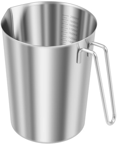 BAODBF Jarra medidora de acero inoxidable de 2 litros con asa y labio vertedor, sin BPA, jarra de medición con escala fina, antigoteo, jarra de metal para cocina, restaurante, bar, casa de té