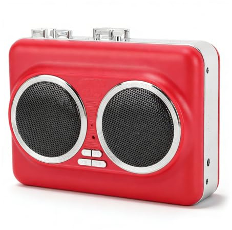 YUEHISY Retro-Kassettenspieler und USB-MP3-Konverter, mit Großem Lautsprecher, Schnellem Vorlauf/automatischem Rücklauf, AUX-Eingang (Rot)