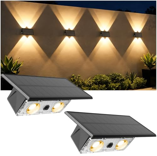Liyade Solar-Wandleuchten, 2er-Set, IP65, 3 Lichtmodi | Up-and-down Außenleuchten für Garten, Terrasse, Zaun, Balkon und Hof