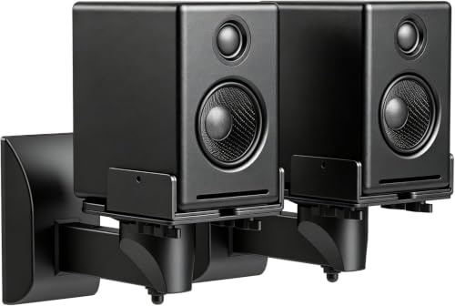 suptek Dual Side Clamping Bookshelf Speaker Wall Mounting Bracket Adjustable for Surrounding Sound Speakers, Hold up to 25kg Black SPM201SE
