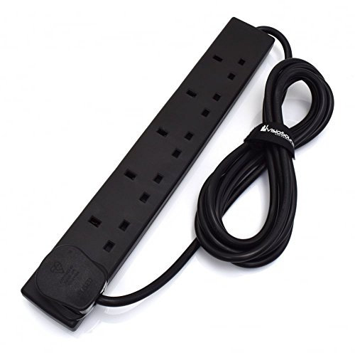 6-Gang Extension Trailing Lead - Black Multi Plug Power Cable - 1m / 2m / 3m / 5m / 10m 3m