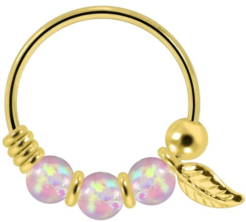 Monster Piercing | 9K Gold | Nasenring Nasenpiercing 22 Gauge - 8MM Durchmesser | Opal Perlen | offener Nasenring | Nase Piercing Frauen Männer