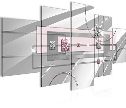 Runa Art Abstrait Tableau Murale Impression sur Toile Intissee 5 Parties Diamant Gris Rose Chambre Salle 020553c