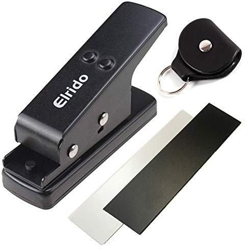 Elrido Gitarrenplektren zum Selbermachen von Gitarrenplektren mit Leder-Schlüsselring-Halter und 2 Plektrenblättern, Gitarrenplektren zum Stanzen von Plektren jedes Mal perfekt (1 mm, schwarz)