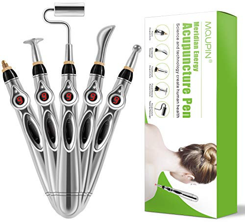 MQUPIN - Pluma de acupuntura electrónica para terapia de alivio del dolor, pluma de energía meridiana pluma para dolor con 5 cabezales de masaje