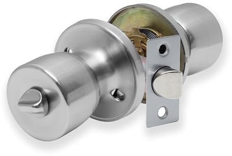 XFORT Juego de pomos de privacidad, cerradura de puerta con diseño de tulipán para interiores con mecanismo de bloqueo de giro, ideal para en dormitorios y baños Cromo Satinado