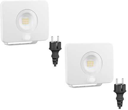 ledscom.de 2 Stück LED Gartenstrahler WEGA für außen, IP44, Bewegungsmelder, Stecker, 11,7 W, 951lm, warmweiß