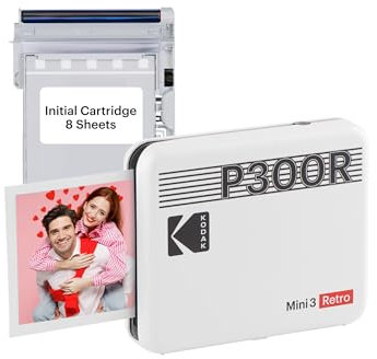 KODAK Mini 3 Retro 4PASS Portable Photo Printer (3x3) + 8 Sheets, White