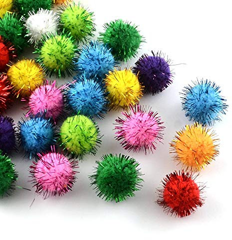 Plush Pompons mit Silber Glitzer, Pompon, 50stk, Mix Farben 15mm Bunt Bommel Nähen Tilda Basteln Borte bälle Flauschigen Plüsch Bälle für Lustige DIY Kreative Handwerk