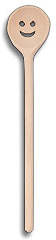 5x HOFMEISTER® Kochutensilien Löffel oder Pfannenwender mit Motiv aus Holz (Runder Kochlöffel/Grinsendes Gesicht)