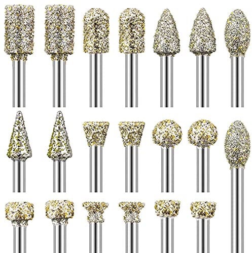 Diamant Frässtifte Set, 20 Stück Diamant Fräser für Stein mit 1/8 Schaft Kompatibel Dremel Rotary Tool Zubehör, Diamant Schleifstifte für Glas Keramik Schnitzen Schleifen, Polieren und Gravieren