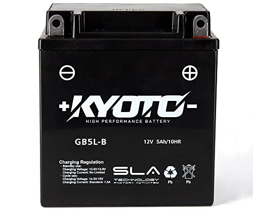 Batterie moto Kyoto SLA GB5L-B (YB5L-B) AGM - Sans entretien - 12 V 5 Ah - Dimensions: 121 x 61 x 131 mm compatible avec MALAGUTI Fire Fox F15/ LC 50