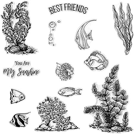 Sommer Seetang Tropische Fisch Klar Stempel für Kartenherstellung Scrapbooking Basteln DIY Dekorationen, Beste Freunde Wörter Transparente Silikon Siegel Stempel für Prägen Album Basteln