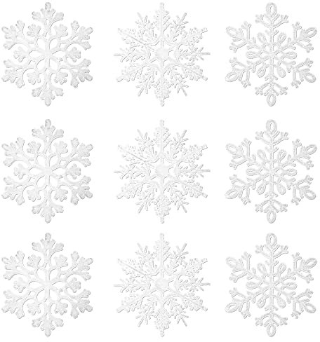 36 Stück Schneeflocken Weihnachten Weiß, Glitzer Schneeflocken Deko, Schneeflocken Plastik Weihnachtsbaum, Schneeflocken zum Aufhängen für Christbaumschmuck Weihnachtsdeko