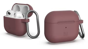 U by UAG [U] Dot Silikon Case für die Apple AirPods 2021 Hülle - [Soft-Touch Silikon, Karabinerhaken, Lightning Anschluss Abdeckung, Status LED sichtbar, Wireless-Charging kompatibel] - aubergine