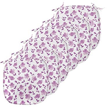 ABAKUHAUS Blume Polster für Esszimmerstühle, Blumenbraut Muster, Dekoratives wasserfestes Kissen mit Riemen für Küchensitze, 40 cm x 40 cm-6er Pack, violett Weiß