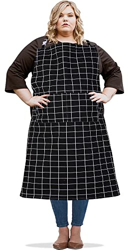 SANFERGE Extra Große Leinen Baumwoll-Schürze für Männer & Frauen - ÜBERSETZEN Plus Size langlebige Schürze mit 2 Taschen, verstellbarem Bund, maschinenwaschbar - Übergroße Schürze zum Backen, Kochen