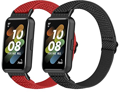 Huamanlou 2 Stück Elastisch Armband Kompatibel mit Huawei Band 7/Huawei Band 7 NFC, Nylon Verstellbarer Ersatzarmband Armbänder Sport Uhrenarmband Damen Herren