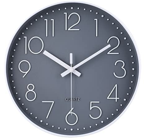 jomparis 30cm Lautlos Wanduhr Funk Modern Analoge ohne Ticken Funkuhr Einfach zu Lesen für Wohnzimmer, Schlafzimmer, Büro, Badezimmer,Küche(Grau)