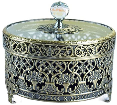 Schmuckaufbewahrung Schmuckkästchen Schmuckschatulle Aus Metall Mit Hohlem Design, Retro-High-End-Halskette, Ohrringe, Ring, Kleiner Schmuckkoffer Für Frauen. Schmuckkoffer Schmuckkästen ( Blue : Bron