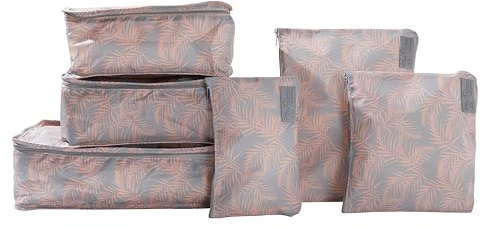 Periea Lucy Packing Cubes for Suitcases & Carry on Hand Luggage – Set of 6 Travel Packing Organisers – 6 Colours (Peach Fern)