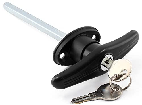 Jiozermi Black T-Handle Lock, Shed Door Lock with 2 Keys and 2 Screws, T Handle Lock Keyed Shell Locking T-Handle Canopy Replacement Lock
