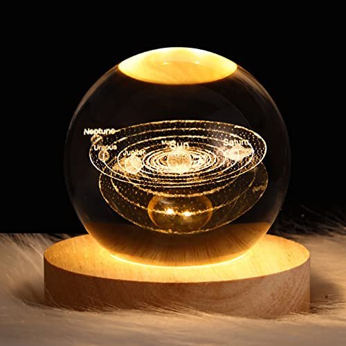 TITA-Dong Lámpara de Noche de Bola de Cristal 3D para niños, lámpara de Noche con Base de Madera, Escritorio de fantasía, Regalo, decoración de habitación, Bola de Cristal, LED